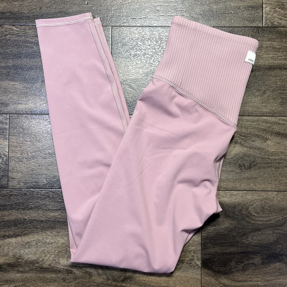Vuori Rib Studio Leggings Women's Small Pink Ribbed Athleisure Yoga Pants EUC